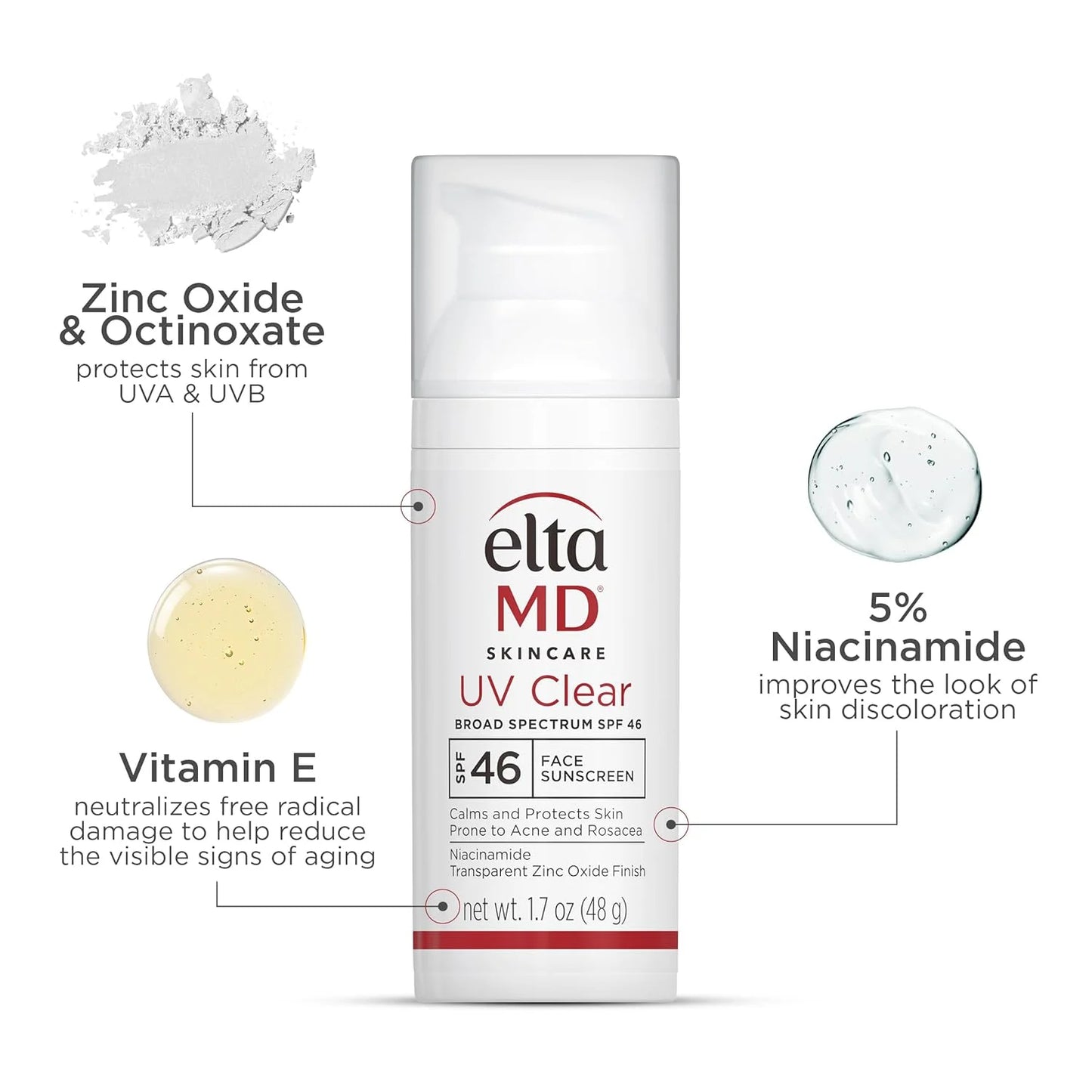 EltaMD UV Clear Face Sunscreen SPF 46, Oil Free Sunscreen for Face with Zinc Oxide, Dermatologist Recommended Lotion, 1.7 oz Pump