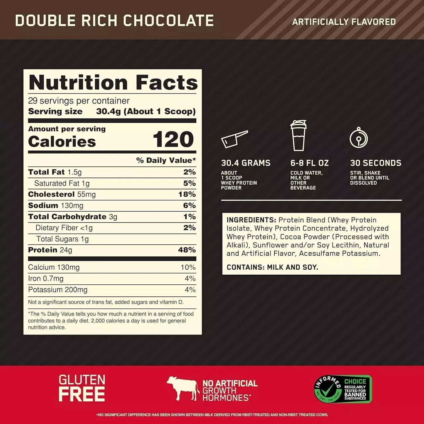 Optimum Nutrition Gold Standard 100% Whey Protein Powder, Double Rich Chocolate